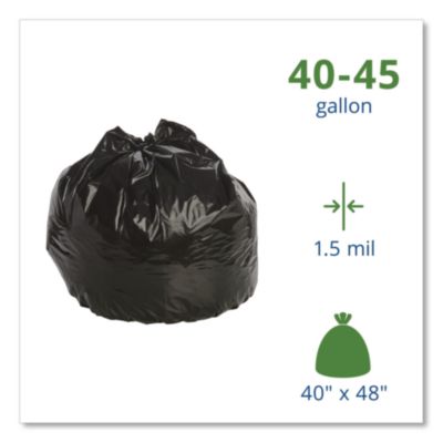 Total Recycled Content Plastic Trash Bags, 45 gal, 1.5 mil,