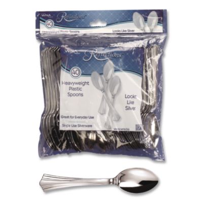 Reflections Heavyweight Plastic Utensils, Spoon, Silver, 40/
