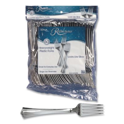 Reflections Heavyweight Plastic Utensils, Fork, Silver, 40/P