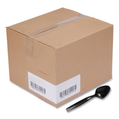 Caterline Plastic Serving Spoons, 9", Black, 144/Carton
