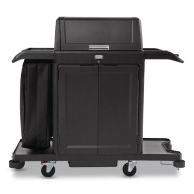 Housekeeping Cart with Hood and Doors, Plastic, 4 Shelves,1 