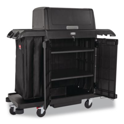Housekeeping Cart with Hood and Doors, Plastic, 4 Shelves,1