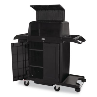 Housekeeping Cart with Hood and Doors, Plastic, 4 Shelves,1