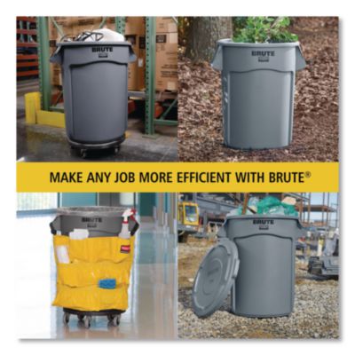 Vented Round Brute Container, 20 gal, Plastic, Yellow