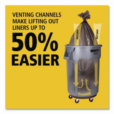 Vented Round Brute Container, 44 gal, Plastic, Black