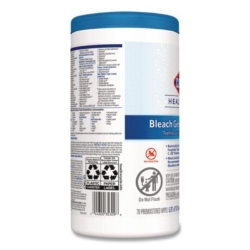 Bleach Germicidal Wipes, 1-Ply, 6.75 x 9, Unscented, White,