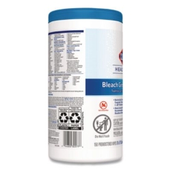 Bleach Germicidal Wipes, 1-Ply, 6 x 5, Unscented, White, 150