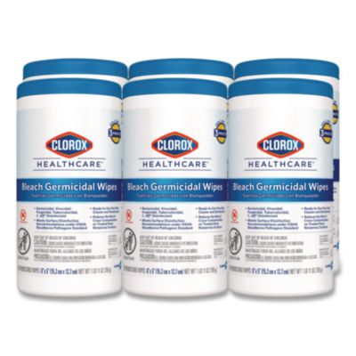 Bleach Germicidal Wipes, 1-Ply, 6 x 5, Unscented, White, 150