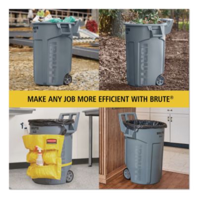 Vented Wheeled BRUTE Container, 32 gal, Plastic, Gray