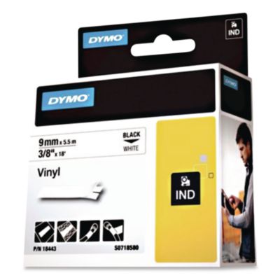 Rhino Permanent Vinyl Industrial Label Tape, 0.37" X 18 Ft,