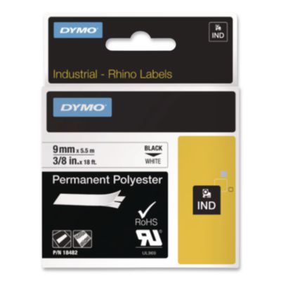 Rhino Permanent Poly Industrial Label Tape, 0.37" X 18 Ft, W