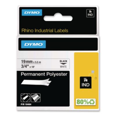 Rhino Permanent Poly Industrial Label Tape, 0.75" X 18 Ft, W