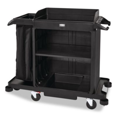 Compact Housekeeping Cart, Plastic, 3 Shelves 1 Bin, 23 x 53