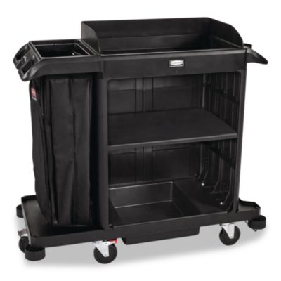 Compact Housekeeping Cart, Plastic, 3 Shelves 1 Bin, 23 x 53