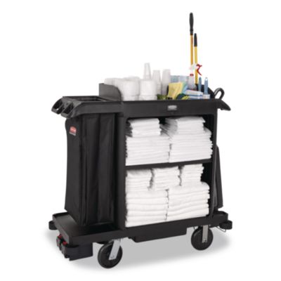 Compact Housekeeping Cart, Plastic, 3 Shelves 1 Bin, 23 x 53