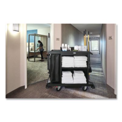 Compact Housekeeping Cart, Plastic, 3 Shelves 1 Bin, 23 x 53
