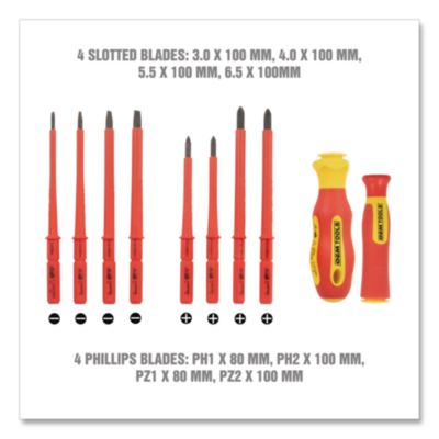 Insulated 10-Piece Interchangeable Bit Screwdriver Set, Metr
