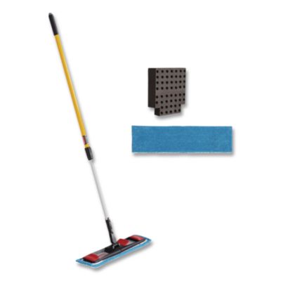 Adaptable Flat Mop Kit, 19.5 X 5.5 Blue Microfiber Head, 48"