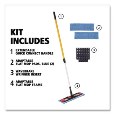 Adaptable Flat Mop Kit, 19.5 X 5.5 Blue Microfiber Head, 48"