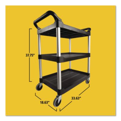 Three-Shelf Service Cart, Plastic, 3 Shelves, 200 lb Capacit