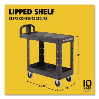 Flat Shelf Utility Cart, Plastic, 2 Shelves, 500 lb Capacity