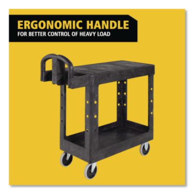 Flat Shelf Utility Cart, Plastic, 2 Shelves, 500 lb Capacity
