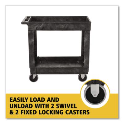 Heavy-Duty Utility Cart with Lipped Shelves, Plastic, 2 Shel