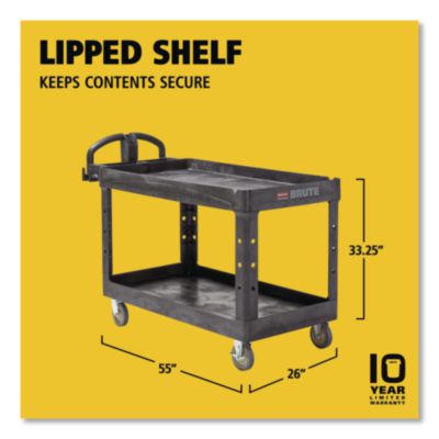 BRUTE Heavy-Duty Utility Cart with Lipped Shelves, Plastic,