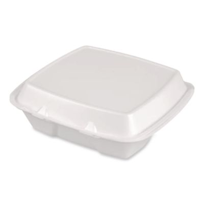 Foam Hinged Lid Container, Secure Two Tab Latch, Poly Bag, 9