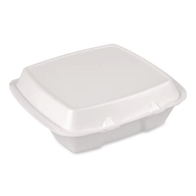 Foam Hinged Lid Container, Secure Two Tab Latch, Poly Bag, 9