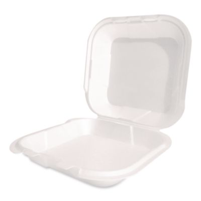 Foam Hinged Lid Container, Secure Two Tab Latch, Poly Bag, 9