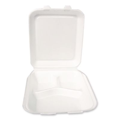 Foam Hinged Lid Container, Secure Two Tab Latch, Poly Bag, 3