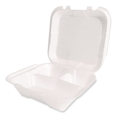 Foam Hinged Lid Container, Secure Two Tab Latch, Poly Bag, 3
