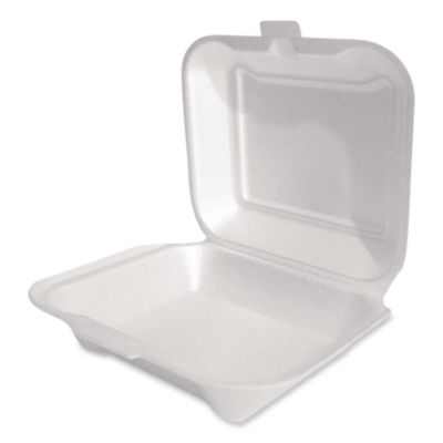 Foam Hinged Lid Container, Secure One Tab Latch, Poly Bag, 7