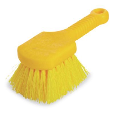 Long Handle Scrub Brush, Yellow Synthetic Bristles, 8" Brush