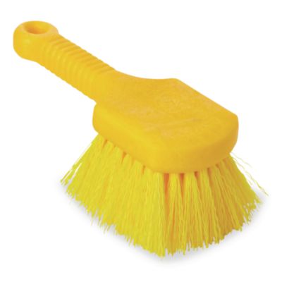 Long Handle Scrub Brush, Yellow Synthetic Bristles, 8" Brush