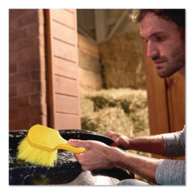 Long Handle Scrub Brush, Yellow Synthetic Bristles, 8" Brush