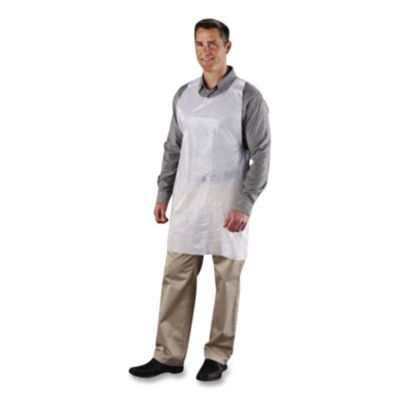 Poly Apron, 24 x 42, One Size Fits Most, White, 100/Pack, 10