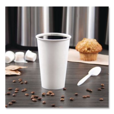 Single-Sided Poly Paper Hot Cups, 16 oz, White, 50/Sleeve, 2