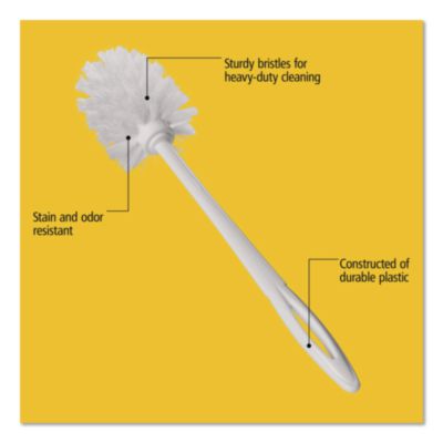 Commercial-Grade Toilet Bowl Brush, 10" Handle, White, 24/Ca