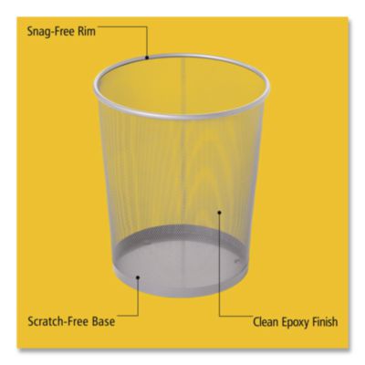 Steel Mesh Wastebasket, 5 gal, Steel Mesh,  Silver