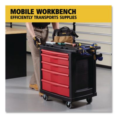 Five-Drawer Mobile Workcenter, 32.63w x 19.9d x 33.5h, Black