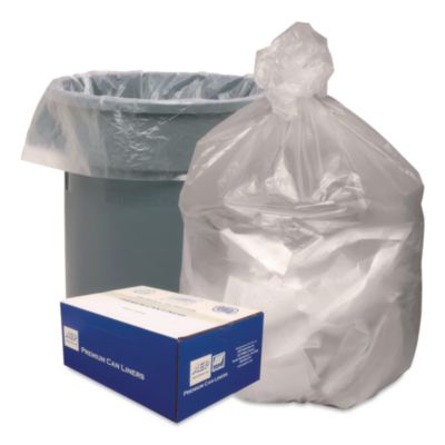 Waste Can Liners, 10 gal, 6 mic, 24" x 24", Natural, 50 Bags