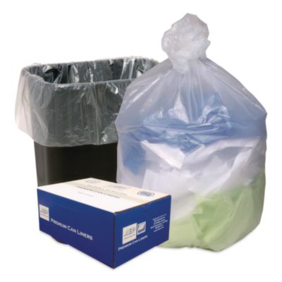 Can Liners, 10 gal, 8 mic, 24" x 24", Natural, 50 Bags/Roll,