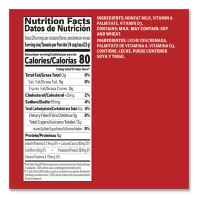 Instant Nonfat Dry Milk, Unsweetened, 8.5 lb Canister, 6/Car