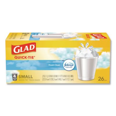 OdorShield Quick-Tie Small Trash Bags, Tie-Flap, 4 gal, Febr