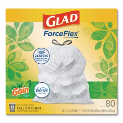 ForceFlex Kitchen Drawstring Trash Bags, 13 gal, Gain Origin