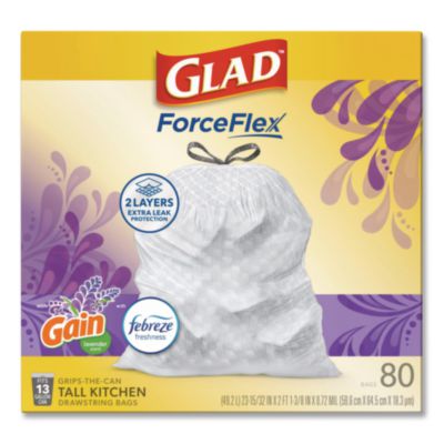 ForceFlex Kitchen Drawstring Trash Bags, 13 gal, Gain Lavend