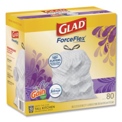 ForceFlex Kitchen Drawstring Trash Bags, 13 gal, Gain Lavend