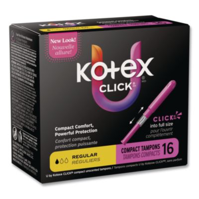 U by Kotex Click Compact Tampons, Regular Absorbency, 16/Pac